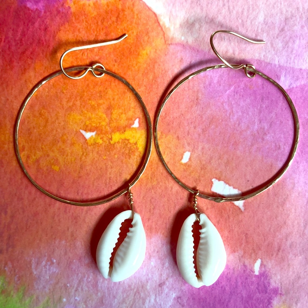 Gold Puka shell Hoops